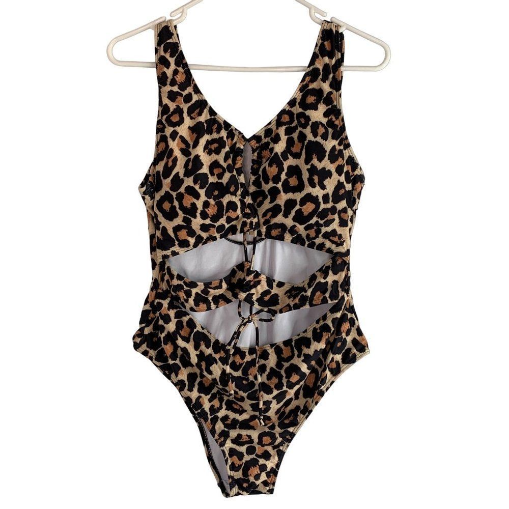 Women’s size 1XL Shein leopard animal print one piece swimsuit VCay 6215 New